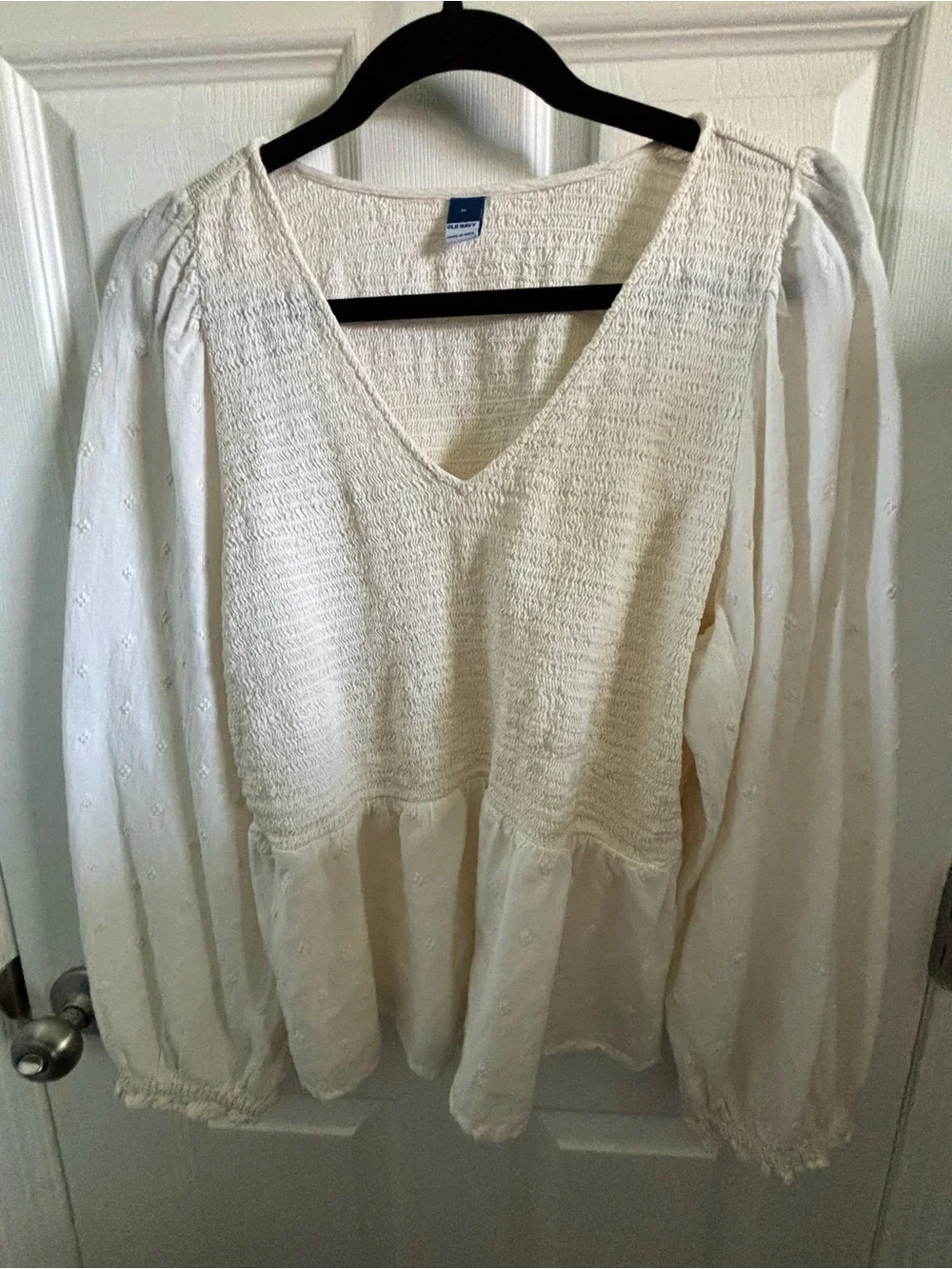 😍Boho V-Neck Peasant Blouse in Cream Size XL